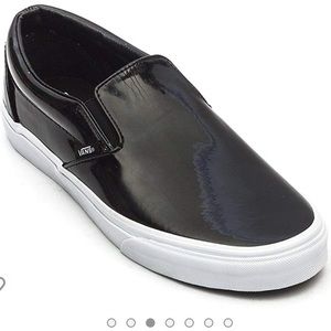 Black patent leather vans, classic slip on size 9
